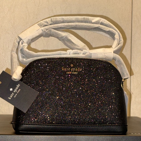 Kate Spade Black Glitter Tinsel Dome Shoulder Crossbody Purse Bag NWT - Picture 3 of 3